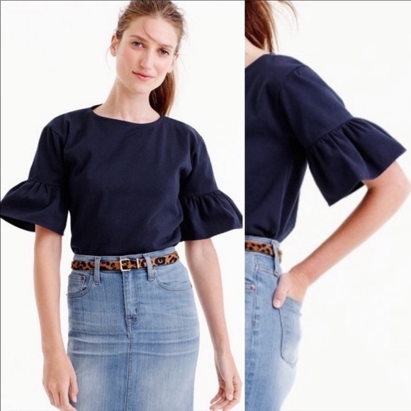J. Crew Tops - J.CREW Ruffle Sleeve Navy Top Size Small